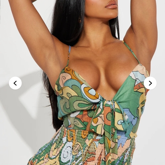 Fashion Nova Green and Blue Ruffled Halter Jumpsuit - Picture 2 of 3